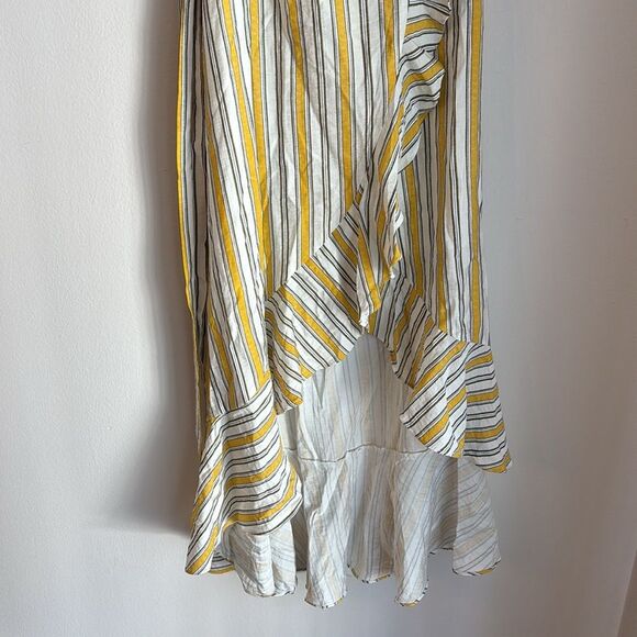 Lulu's Yellow White Striped high low ruffle preppy one shoulder Dress medium EUC - Picture 4 of 14